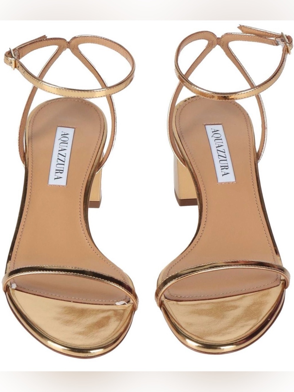 Aquazzura Metallic Gold Strappy Block-Heel Sandals